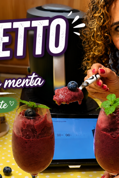 Sorbetto ai mirtilli pesca bianca e menta